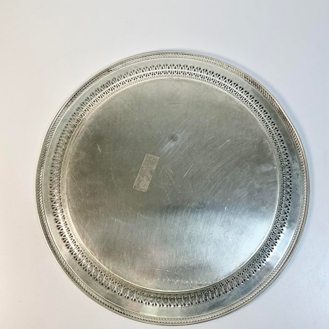 Mid-Century Baroque Hollywood Regency Chippendale Wm Rogers Reticulated Etched Silverplate Tray For Sale - Image 12 of 12
