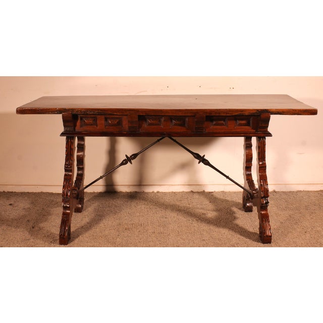 Brown Spanish Renaissance Walnut Console Table, 17th Century For Sale - Image 8 of 14