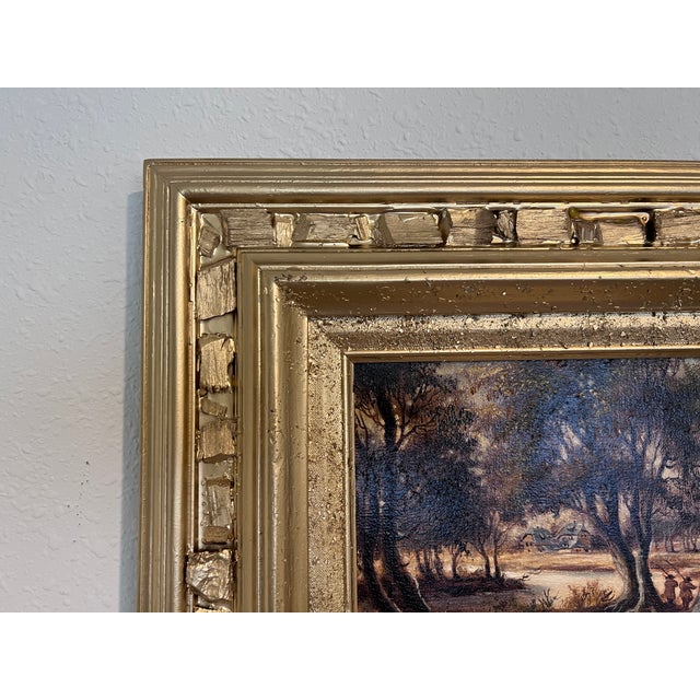 Art Deco Original Signed Oil Painting on Canvas, Landscape, Genre Scene, Framed For Sale - Image 3 of 9