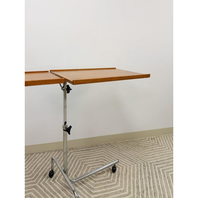 Mid 20th Century Danish Teak MCM Rolling Music Stand Adjustable Side Table 28"-37" Tall For Sale - Image 5 of 11