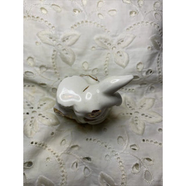Mid 20th Century Vintage Porcelain Bunny Rabbit With Tree Figurine For Sale - Image 5 of 8