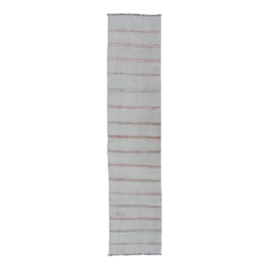 Mid 20th Century Vintage Turkish Kilim Runner With Stripes in Light Coral and Neutral Tones