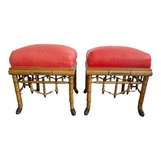 Vintage Faux Bamboo Ottomans- a Pair For Sale