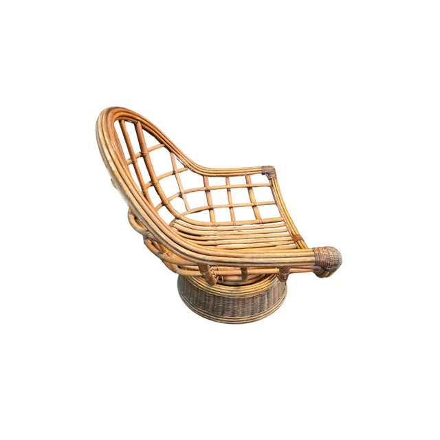 Camel 1980s MCM Rattan "Queen" Swivel Chair For Sale - Image 8 of 10