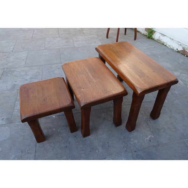 Rustic Vintage Brutalist Nesting Tables, Set of 3 For Sale - Image 3 of 15
