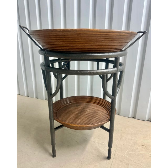 Traditional Vintage Crespi Style Split Reed Rattan Tray Table For Sale - Image 3 of 12