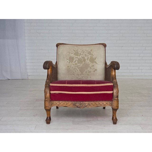 Danish Armchair in Velour and Ash, 1930s For Sale - Image 12 of 18
