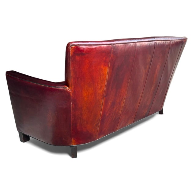 Rich Burgundy Vintage Leather Sofa With Beautiful Patina & Timeless Form - By Crate and Barrell For Sale - Image 9 of 17