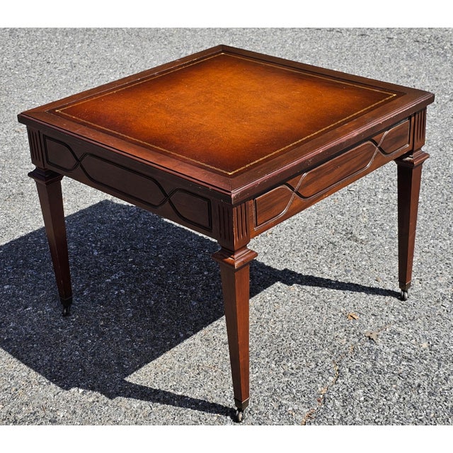 Brown Mid-20th Century English Regency Mahogany and Tooled Leather Side Table For Sale - Image 8 of 8