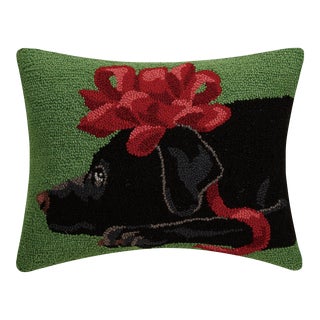 Black Lab Bow Hook Pillow 14" x 18" For Sale
