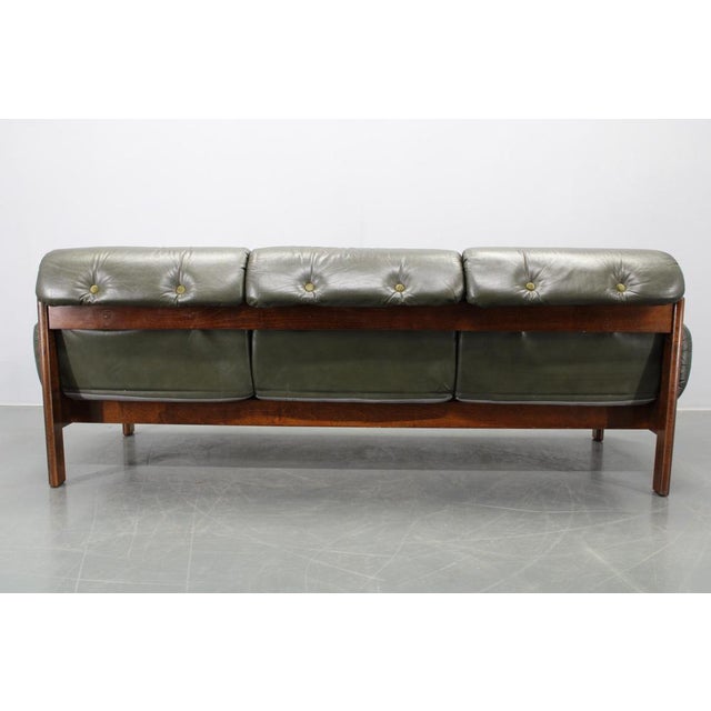 Mid-Century Green Leather Sofa, Czechoslovakia, 1970s For Sale - Image 12 of 18