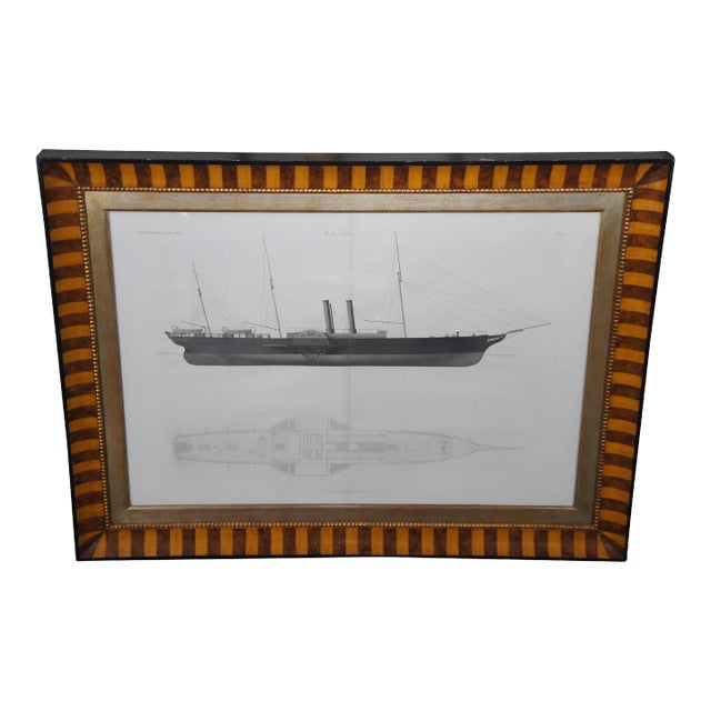 1864 John Scott Russell Paddle Wheel Blueprint Steam Ship Engraving Irish Trader For Sale