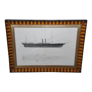 1864 John Scott Russell Paddle Wheel Blueprint Steam Ship Engraving Irish Trader