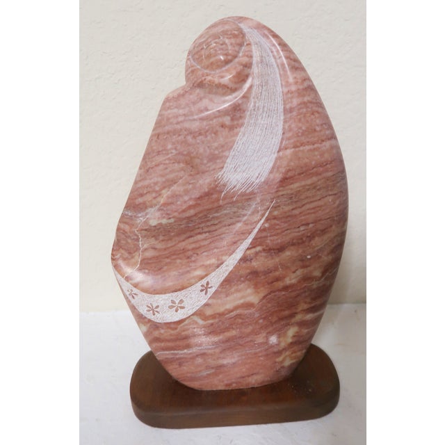 Late 20th Century Late 20th Century Beautiful Signed Red Alabaster Sculpture "Navajo Woman" by Noted American Indian Artist Randall Beyale. For Sale - Image 5 of 13