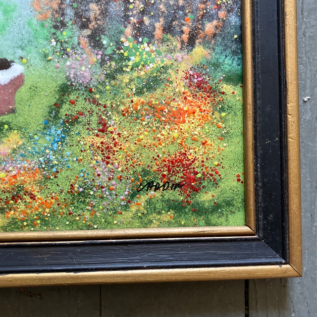 Impressionist 1960’s Original Enamel Painting Children Picking Flowers For Sale - Image 3 of 4