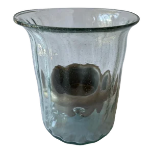 1980s Mexican Blown Glass Hurricane Shade Candle Holder Lantern