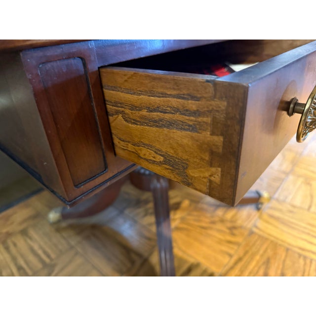 Elegant Mahogany and Brass Drop-Leaf Expandable Sofa Table With Drop Down Sides For Sale - Image 9 of 9