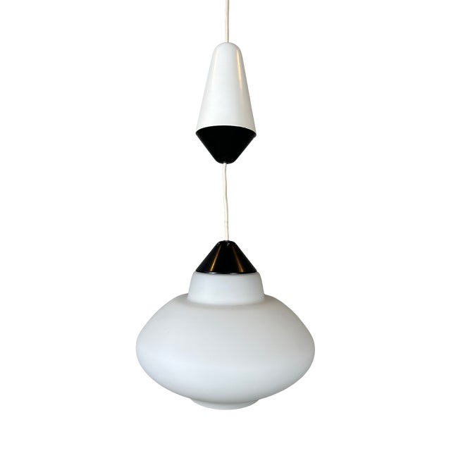 Vintage Opaline Pendant Lamp by Louis Kalff for Philips, 1970s For Sale