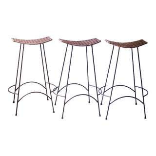Vintage Arthur Umanoff Wicker Mid-Century Bar Stools - Set of 3 For Sale