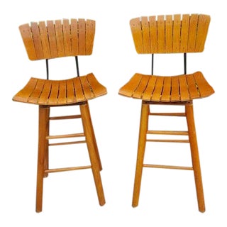 Arthur Umanoff Mid-Century Slat Seat Bar Stools - a Pair For Sale