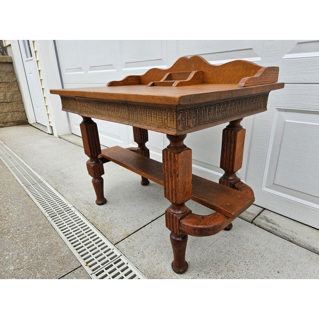 Antique Diminutive Oak Writing Desk For Sale - Image 6 of 16