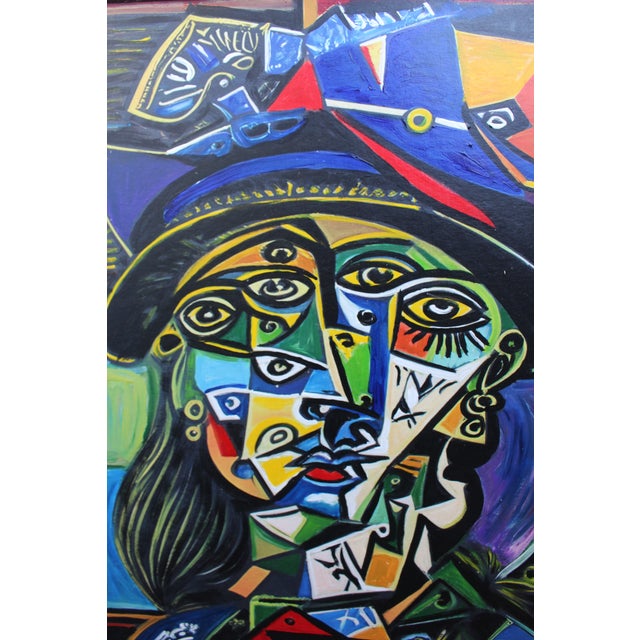 Navy Blue "Girl Nude" Contemporary Cubist Style Figurative Acrylic Modernistic Painting After Pablo Picasso, Circa 1980 For Sale - Image 8 of 8