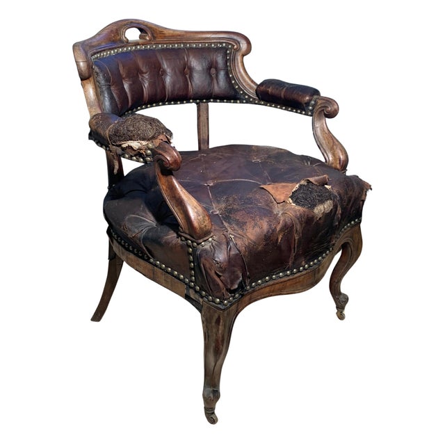 Brown Antique Victorian Brown Leather Chair For Sale - Image 8 of 10