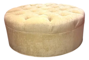 A Large Contemporary Round, Tufted , Custom Upholstered Ottoman.