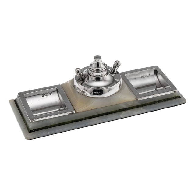 Antique Silver-Mounted Agate Smoker's Stand, London, England, 1913 For Sale
