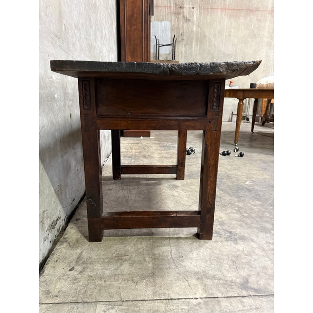 18th C. Spanish Beautifully Rustic Carved-Wood Trestle-Leg Table With Drawer For Sale - Image 17 of 18