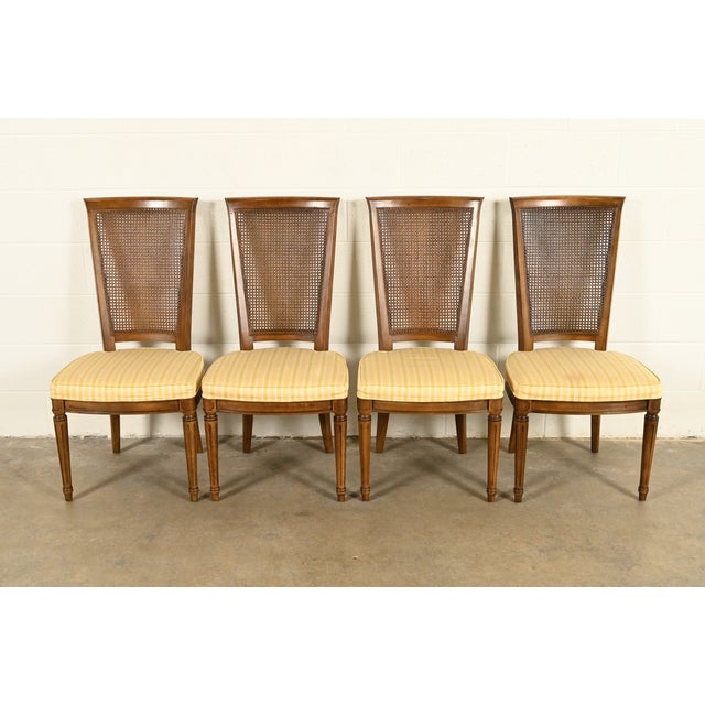 French Henredon French Regency Louis XVI Carved Walnut Cane Back Dining Chairs, Set of Four For Sale - Image 3 of 15