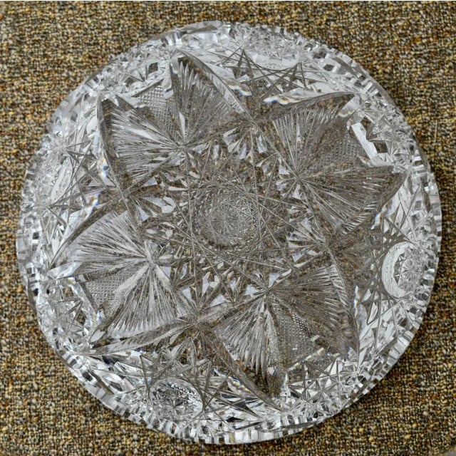 Traditional Vintage Heavy Billant Cut Glass Round Bowl For Sale - Image 3 of 12
