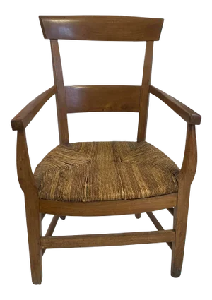 Late 20th Century Country French Antique Rush Seat Arm Chair