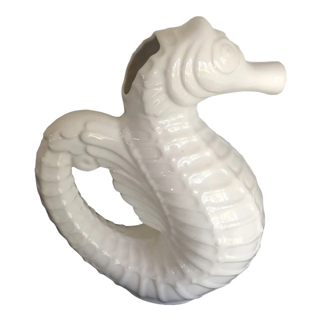 White Glazed Ceramic Seahorse Pitcher by Sanor Cerámica Portugal For Sale