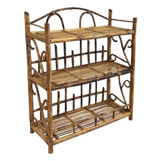 Vintage Scorched Bamboo Three Tier Shelf For Sale