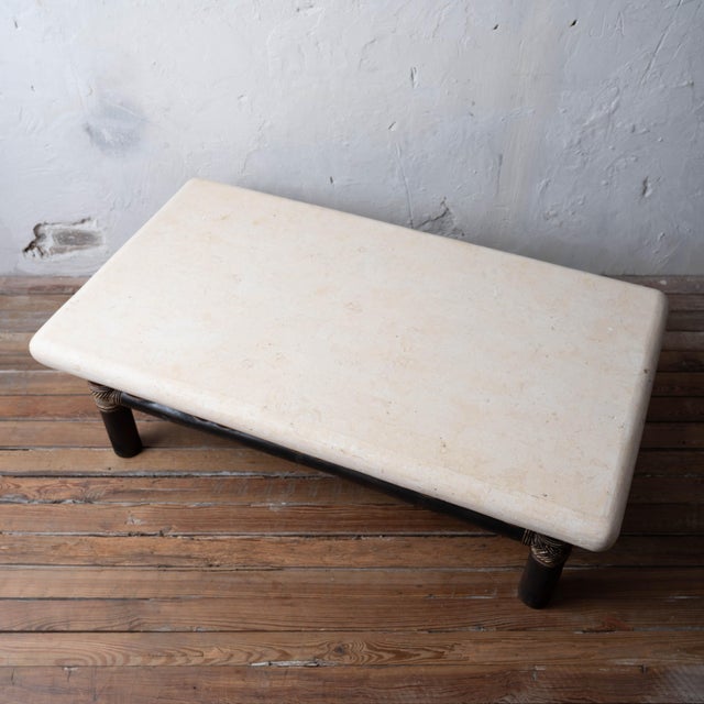 Antique White Shou Sugi Ban Bamboo and Stone Coffee Table, 1980s For Sale - Image 8 of 18