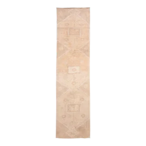 Vintage Turkish Handmade Beige Tribal Wool Runner