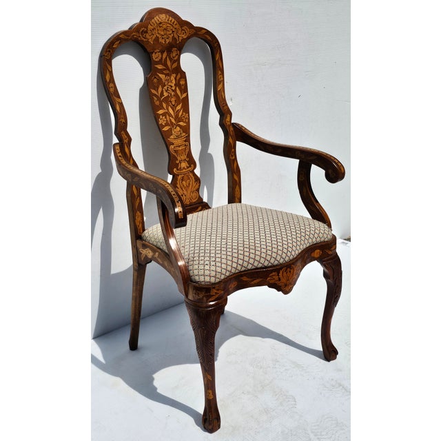 Late 18th Century Dutch Marquetry Mahogany and Upholstered Armchair Desk Chair For Sale - Image 4 of 9