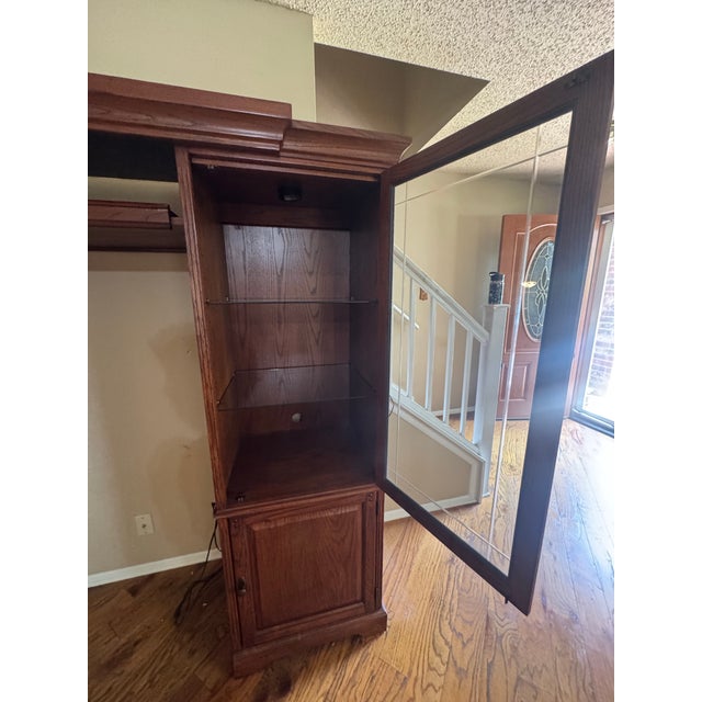 Abstract Vintage 1994–95 Solid Oak Modular Entertainment Center | Savanna Finish | Lighted Display Cabinets-Adjustable For Sale - Image 3 of 12