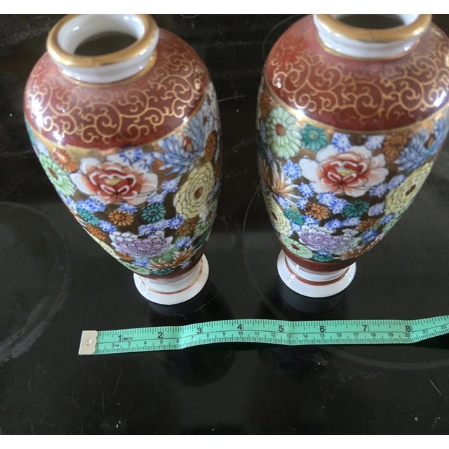 Mid-Century Modern Vintage Kutani Japanese Porcelain Bud Vases-Set of 2 For Sale - Image 3 of 7