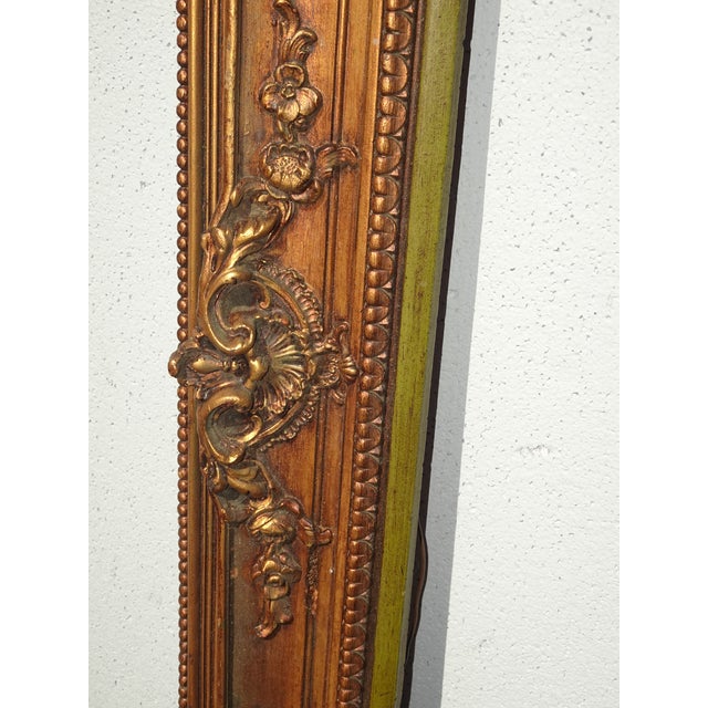 Gold 36 5/8" H Vintage French Country Gold Ornate Picture Frame W Green Inner Strip For Sale - Image 8 of 14