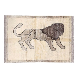 Pasargad DC Handmade Gabbeh Pictorial Lion Accent Rug For Sale