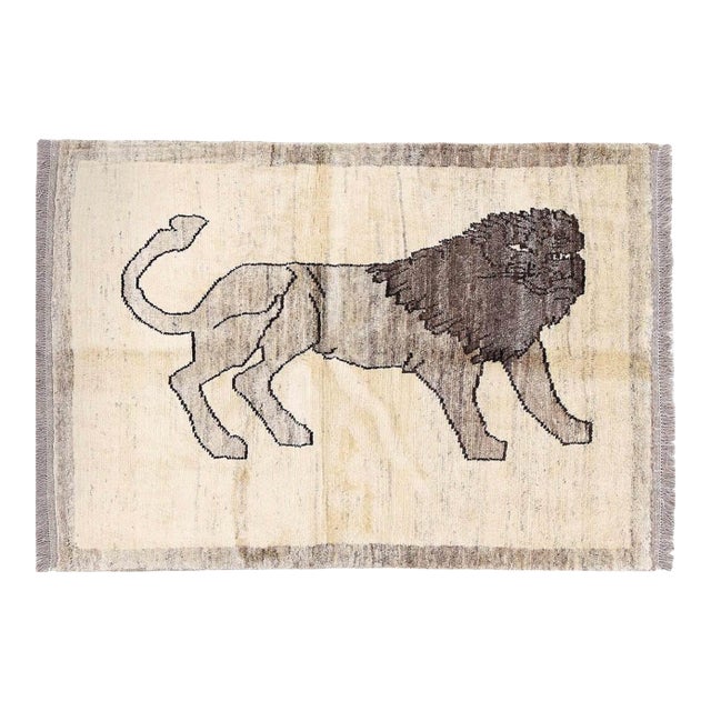 Pasargad DC Handmade Gabbeh Pictorial Lion Accent Rug For Sale