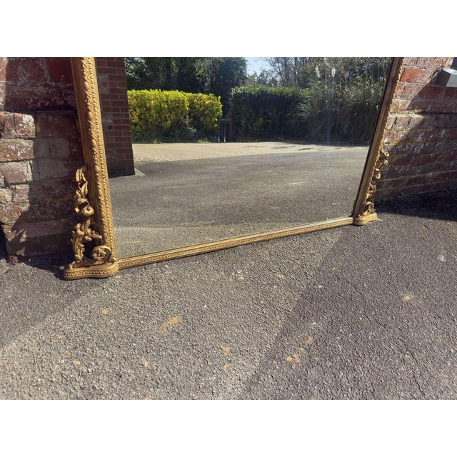 Large Antique English Gilt Overmantle Mirror, 19th Century For Sale - Image 6 of 9