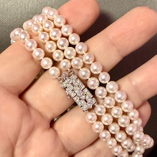 Metal Akoya Pearl Diamond Necklace 17" 6.09 mm 14k Gold Estate Certified $6450 For Sale - Image 7 of 9