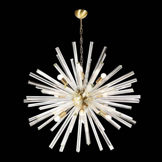 Metal Modernist Hand Blown Translucent Murano Camer Glass & Brushed Brass Sputnik Chandelier For Sale - Image 7 of 13