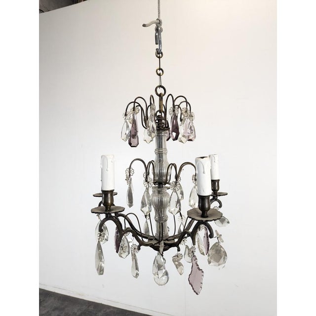 Six-Light Chandeliers with Polychrome Crystal Drops, Set of 2 For Sale - Image 12 of 18