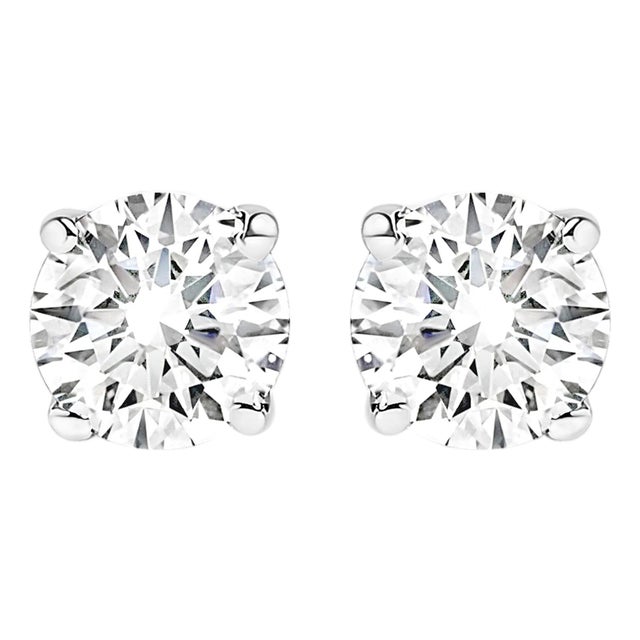 AGS Certified 14K White Gold 1.0 cttw 4-Prong Set Brilliant Round-Cut Solitaire Diamond Push Back Stud Earrings (G-H Color, I1-I2 Clarity) For Sale