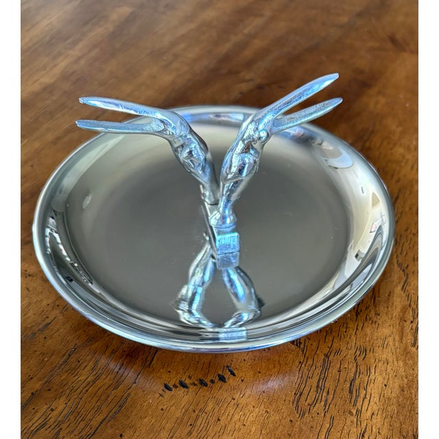 Contemporary Restoration Hardware Silver Crane Ashtray with Cigarette Holder For Sale - Image 3 of 12
