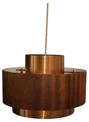 Mid-Century Brass & Veneer Pendant Lamp, 1960s